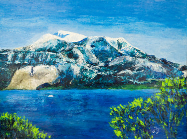 Malerei mit dem Titel "Schafberg im Frühli…" von Jutta Blühberger, Original-Kunstwerk, Acryl