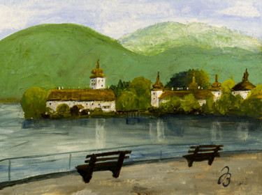 Malerei mit dem Titel "Schloss Ort am Trau…" von Jutta Blühberger, Original-Kunstwerk, Acryl