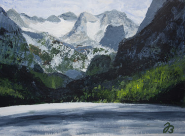 Painting titled "Gosausee mit Dachst…" by Jutta Blühberger, Original Artwork, Acrylic