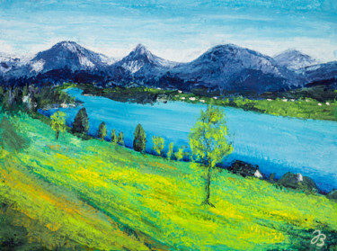 Malerei mit dem Titel "Wolfgangsee von Ried" von Jutta Blühberger, Original-Kunstwerk, Acryl