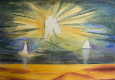 Картина под названием "Licht in den Wolken" - Jutta Blühberger, Подлинное произведение искусства, Пигменты