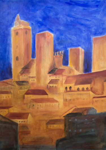 Pintura intitulada "San Gimignano 2" por Jutta Blühberger, Obras de arte originais, Cera