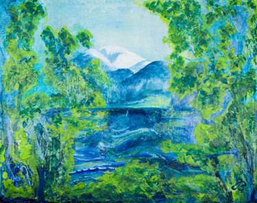 Malerei mit dem Titel "Schafberg mit Wolfg…" von Jutta Blühberger, Original-Kunstwerk, Acryl