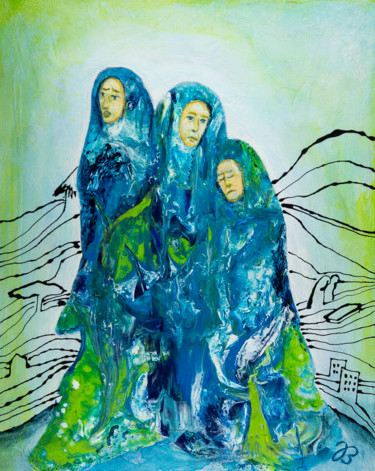 Painting titled "Drei Frauen in Trau…" by Jutta Blühberger, Original Artwork, Acrylic