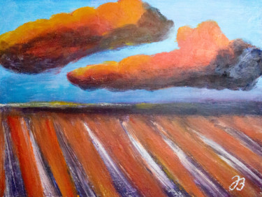 Pintura intitulada "Orange Gewitterwolk…" por Jutta Blühberger, Obras de arte originais, Pigmentos
