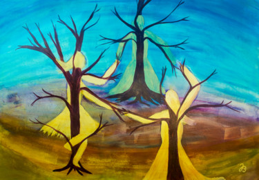Malerei mit dem Titel "Tanz der Bäume * Da…" von Jutta Blühberger, Original-Kunstwerk, Acryl Auf Keilrahmen aus Holz montiert