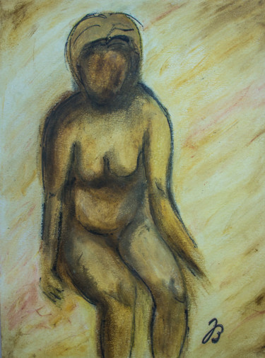 Peinture intitulée "Akt Sitzend 3 * Nud…" par Jutta Blühberger, Œuvre d'art originale, Pastel