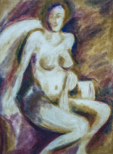 Peinture intitulée "Akt Sitzend 2 * Nud…" par Jutta Blühberger, Œuvre d'art originale, Pigments