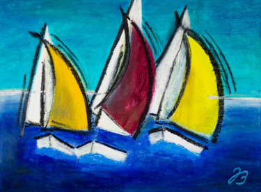 Malerei mit dem Titel "Tanzende Boote * Da…" von Jutta Blühberger, Original-Kunstwerk, Pigmente