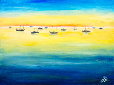 Pintura titulada "Boote am Horizont *…" por Jutta Blühberger, Obra de arte original, Pigmentos