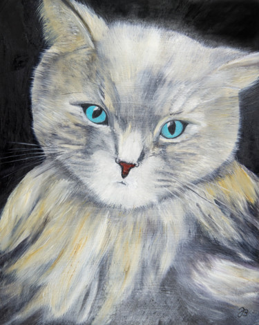 Painting titled "Katzenportrait * Ca…" by Jutta Blühberger, Original Artwork, Oil