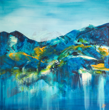 Malerei mit dem Titel "Wolfgangsee Skyline…" von Jutta Blühberger, Original-Kunstwerk, Acryl