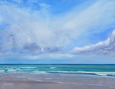 Peinture intitulée "La mer du nord par…" par Geneviève Juttens-Lambilotte, Œuvre d'art originale, Huile