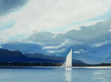 Painting titled "Rade de Genève en c…" by Geneviève Juttens-Lambilotte, Original Artwork, Oil