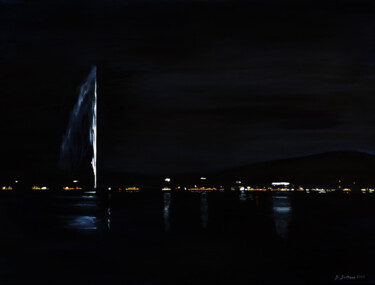 Peinture intitulée "Genève la nuit" par Geneviève Juttens-Lambilotte, Œuvre d'art originale, Acrylique