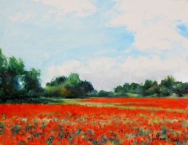 Painting titled "Les coquelicots, Ca…" by Philippe Juttens, Original Artwork, Oil
