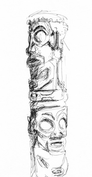 Dessin intitulée "Tahiti, Tiki" par Philippe Juttens, Œuvre d'art originale, Stylo à bille