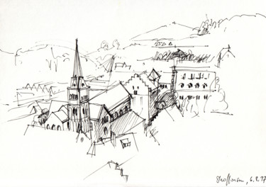 Zeichnungen mit dem Titel "Suisse, Schaffhouse" von Philippe Juttens, Original-Kunstwerk, Kugelschreiber