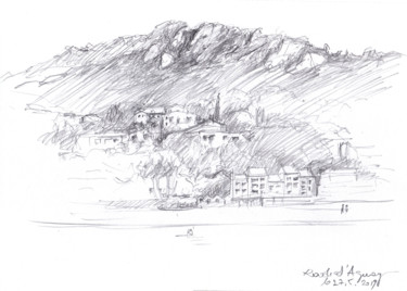 Dessin intitulée "Rade d'Aguay avec l…" par Philippe Juttens, Œuvre d'art originale, Crayon