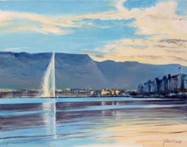 Painting titled "La rade de Genève e…" by Philippe Juttens, Original Artwork, Oil