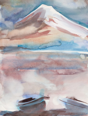 Pittura intitolato "Mont-Fuji ou Fujisan" da Philippe Juttens, Opera d'arte originale, Acquarello