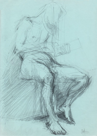 Drawing titled "Homme lisant (étude…" by Philippe Juttens, Original Artwork, Pencil