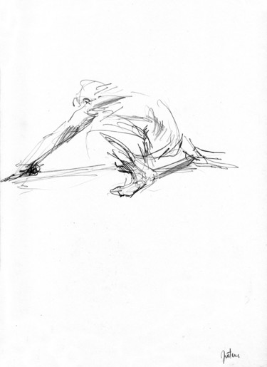 Drawing titled "Homme de dos sur le…" by Philippe Juttens, Original Artwork, Pencil