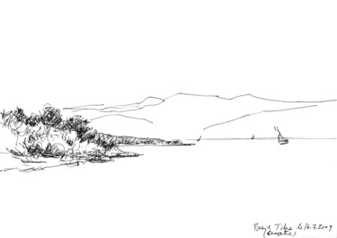 Drawing titled "Baie sauvage sur l'…" by Philippe Juttens, Original Artwork, Ink