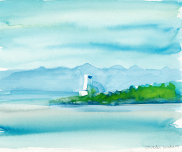 Schilderij getiteld "Vue depuis un mouiI…" door Philippe Juttens, Origineel Kunstwerk, Aquarel