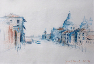 Drawing titled "Vaporetto sur le gr…" by Philippe Juttens, Original Artwork, Pencil