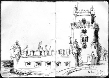 Zeichnungen mit dem Titel "Tour de Belém, Lisb…" von Philippe Juttens, Original-Kunstwerk, Marker