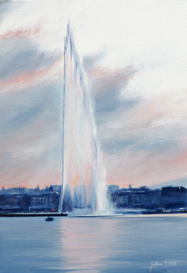 Painting titled "Jet d'eau de Genève…" by Philippe Juttens, Original Artwork, Oil