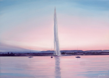 Peinture intitulée "Geneve, rade avec j…" par Philippe Juttens, Œuvre d'art originale, Huile