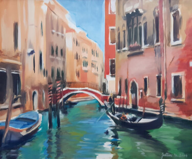 Картина под названием "Venise, le pont rou…" - Philippe Juttens, Подлинное произведение искусства, Масло