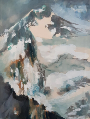 Painting titled "Face nord du K2" by Philippe Juttens, Original Artwork, Watercolor