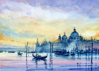 Pintura intitulada "Venise, lagune, Sal…" por Philippe Juttens, Obras de arte originais, Aquarela