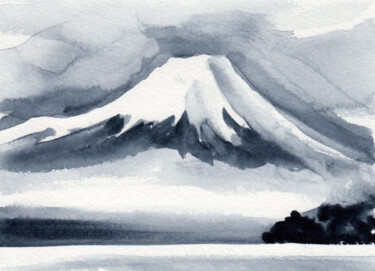 Painting titled "Le Mont Fuji, ambia…" by Philippe Juttens, Original Artwork, Watercolor