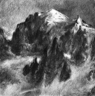 Dibujo titulada "Mont-Blanc vu depui…" por Philippe Juttens, Obra de arte original, Grabado