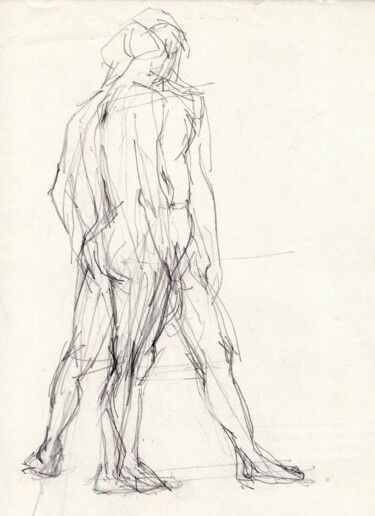 Drawing titled "Homme en mouvement" by Philippe Juttens, Original Artwork, Pencil