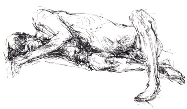 Σχέδιο με τίτλο "Homme couché" από Philippe Juttens, Αυθεντικά έργα τέχνης, Μελάνι