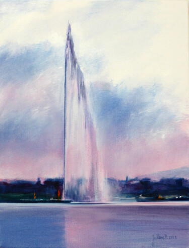 Peinture intitulée "Jet d'eau de Genève…" par Philippe Juttens, Œuvre d'art originale, Huile