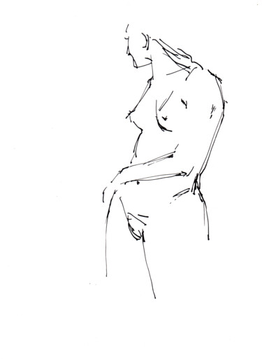 Disegno intitolato "Jeune femme nue (co…" da Philippe Juttens, Opera d'arte originale, Pennarello
