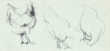 Σχέδιο με τίτλο "Étude de poules en…" από Philippe Juttens, Αυθεντικά έργα τέχνης, Μολύβι