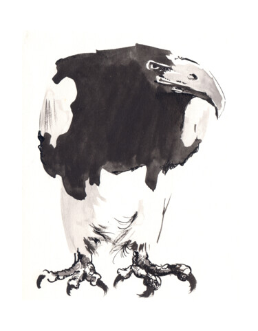 Painting titled "Le vautour" by Philippe Juttens, Original Artwork, Watercolor