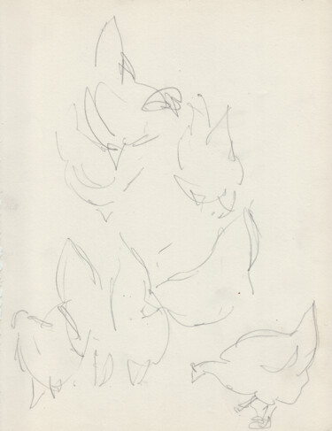 Dessin intitulée "Étude de poule en m…" par Philippe Juttens, Œuvre d'art originale, Crayon