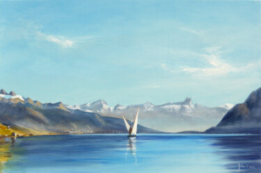 Schilderij getiteld "Lac Léman avec barq…" door Philippe Juttens, Origineel Kunstwerk, Acryl