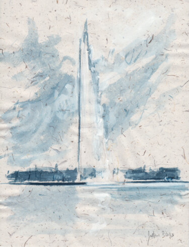 Pittura intitolato "Genève, jet d'eau e…" da Philippe Juttens, Opera d'arte originale, Acquarello