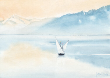 Malerei mit dem Titel "Haut lac Léman avec…" von Philippe Juttens, Original-Kunstwerk, Aquarell