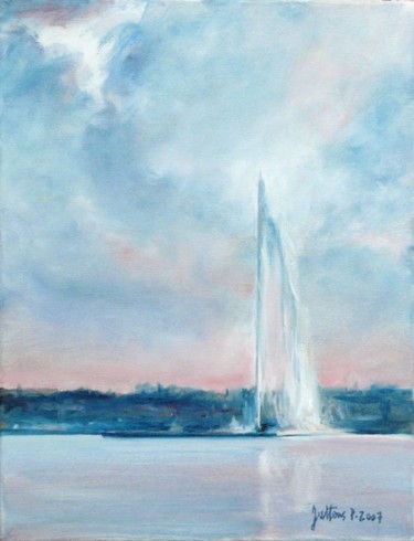 Painting titled "Le jet d'esu rose-b…" by Philippe Juttens, Original Artwork, Oil