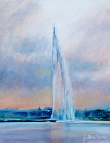 Peinture intitulée "Jet d'eau de Genève…" par Philippe Juttens, Œuvre d'art originale, Huile
